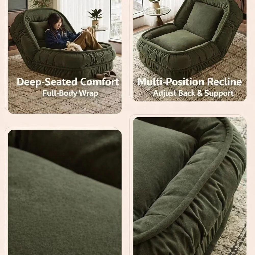 Olive Green Plush Lounger Chair -